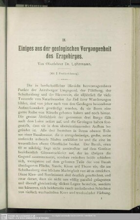 II. Einiges aus der geologischen Vergangenheit des Erzgebirges