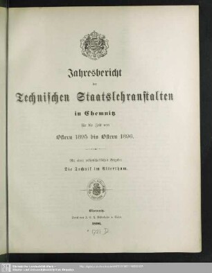 1895/96: Jahresbericht der Technischen Staatslehranstalten zu Chemnitz
