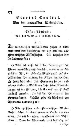 § 1. Gründe, warum die Mechanik in der angewandten Mathematik zuerst vorgetragen wird