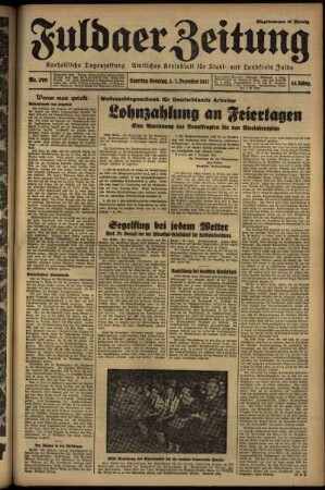 Erste Ausgabe vom Samstag, den 04. Dezember 1937.