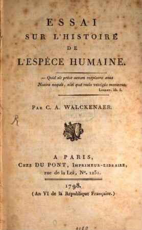 Essai sur l'Histoire de l'Espece Humaine