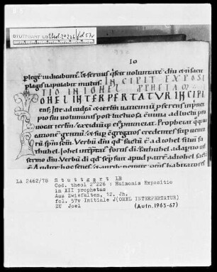 Haimonis enarratio in prophetas minores — Initiale J(ohel interpertatur), Folio 57verso