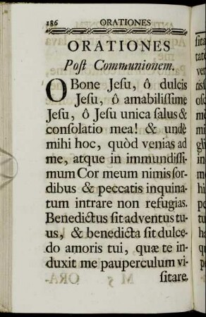 Orationes post Communionem. - Praxis piarum intentionum singulis hebdomadæ diebus.