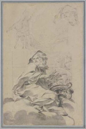 Studienblatt mit der Personifikation des Winters und zwei Nymphen mit Wasserkrug sowie Detailskizzen