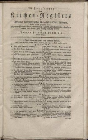 7: Fortsetzung des Kirchen-Registers der Herzoglich Wirtembergischen Universitäts-Stadt Tübingen