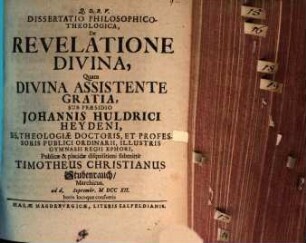 Dissertatio philosophico-theologica De Revelatione Divina