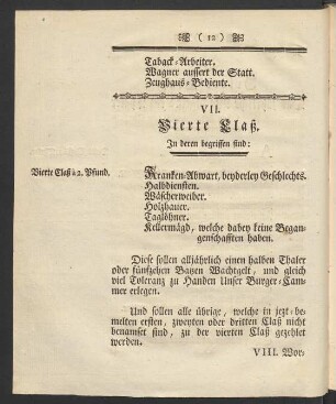 VII. Vierte Claß. In deren begriffen sind: ...