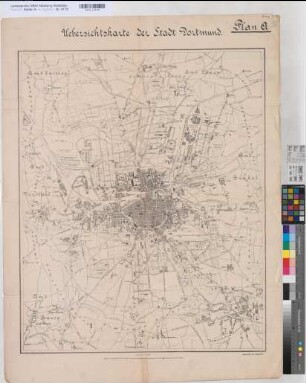 Dortmund (Dortmund) Stadtplan 2.H. 19.Jh. 1 : 10 000 80 x 64 Druck Regierung Arnsberg
