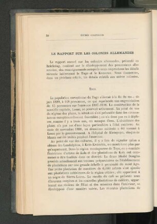 Le Rapport Sur Les Colonies Allemandes.