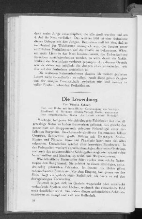 Die Löwenburg. : Text und Bilder mit freundlicher Genehmigung des Verlages Klinkhardt & Biermann (Brehm-Verlag), Berlin, entnommen dem aufgezeichneten Buche "Im Lande meiner Modell".