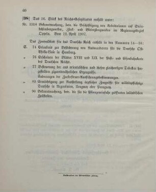 38. Das 16. Stück des Reichs-Gesetzblattes enthält unter: ...