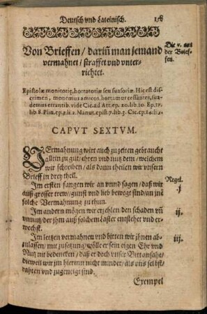 Caput Sextum. Von Brieffen/ darin man jemand vermahnet/ straffet und unterrichtet.