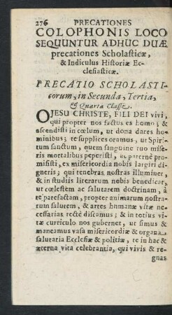 Colophonis Loco Sequuntur Adhuc Duae praecationes Scholasticae, & Indiculus Historiae Ecclesiasticae.