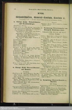 XVII. Gesandschaften, General-Konsuln, Konsuln, etc.