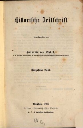 Historische Zeitschrift : HZ. 15. 1866