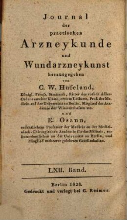 Journal der practischen Heilkunde. 62 = Bd. 55. 1826