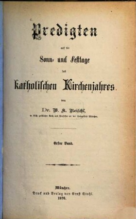 Predigten auf die Sonn- und Festtage des katholischen Kirchenjahres, 1