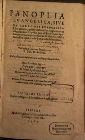 Panoplia evangelica : sive de verbo Dei evangelico libri quinque