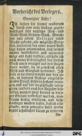 Vorbericht des Verlegers.
