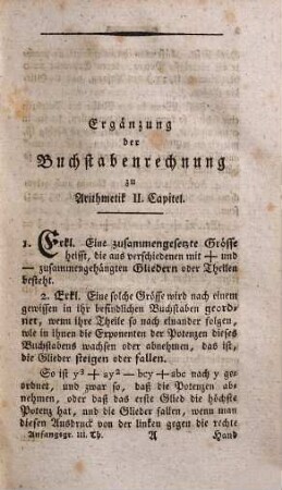 Mathematische Anfangsgründe, 3,1. Anfangsgründe der Analysis endlicher Grössen