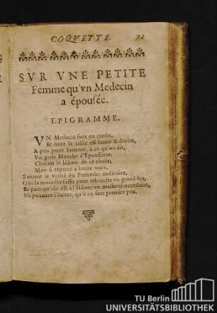 Svr Vne Petite Femme qu'vn Medecin a épousée. Epigramme.