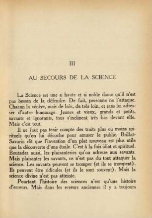 III Au secours de la science