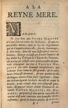 La Critique de l'Escole des femmes : Comedie