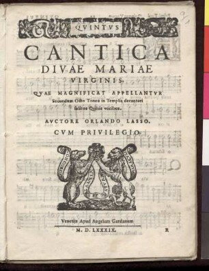 Orlando di Lasso: Cantica divae Mariae virginis ... Quintus