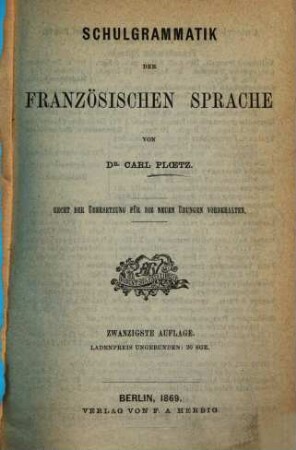 Schulgrammatik der französischen Sprache