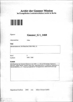 Gemeindedienste. Schriftwechsel 1958-1968, I-K