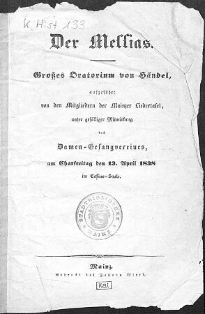 Der Messias : Großes Oratorium