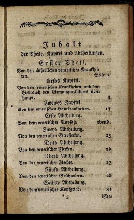 Inhalt der Theile, Kapitel und Abtheilungen