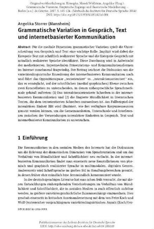 Grammatische Variation in Gespräch, Text und internetbasierter Kommunikation