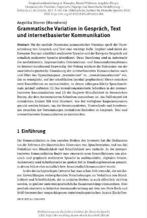 Grammatische Variation in Gespräch, Text und internetbasierter Kommunikation