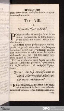 Tit. VIII. De Sententiâ & re judicatâ.