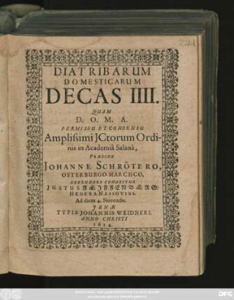 Diatribarum Domesticarum Decas IIII.