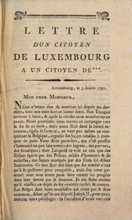 Lettre D'Un Citoyen De Luxembourg A Un Citoyen De***