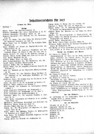 Inhaltsverzeichnis Hamburgische Kirchenzeitung für 1927