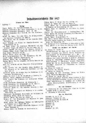 Inhaltsverzeichnis Hamburgische Kirchenzeitung für 1927