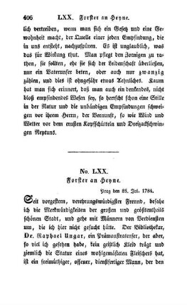 No. LXX. Forster an Heyne