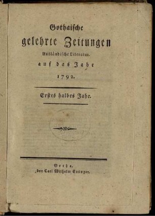 1792: Gothaische gelehrte Zeitungen