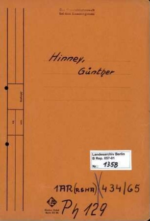 Personenheft Günther Hinney (*27.04.1911), Kriminalkommissar und SS-Untersturmführer
