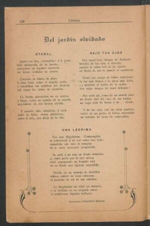 Del jardín olvidado : Otoñal[,] Bajo tus ojos [y] Una lágrima