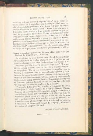 Ideales practicados y practicables. Es nuevo edificio para el Colegio Nacional del Uruguay, por J. B. Zubiaur