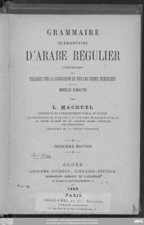 Grammaire élémentaire d'arabe régulier