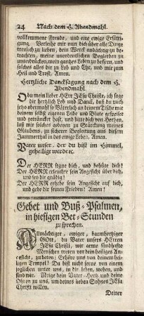 Gebet und Buß-Psalmen, in hiesigen Bet-Stunden.