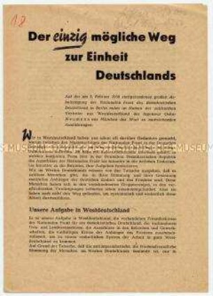Sonderdruck der Rede von Oskar Neumann aus München auf Arbeitstagung der Nationalen Front in Berlin über Kampfziele der Organisation in der Bundesrepublik Deutschland