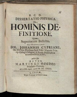 Dissertatio Physica De Hominis Definitione