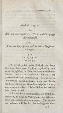 Abtheilung IV. Von den außerordentlichen Rechtsmitteln gegen Erkenntnisse