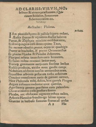 Ad Clariss: Virum, Nobilitate & virtute praestantem, Quirinum Schlaher, Senatorem Schemnicensem etc. Eidyllion